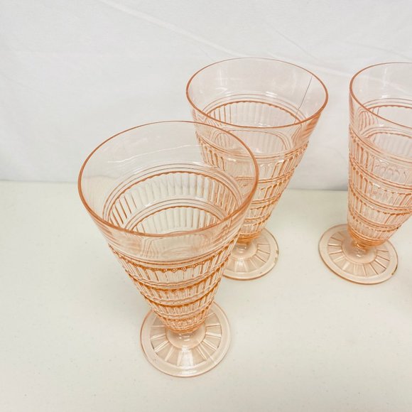 Vtg Pink Beehive Hazel Atlas Depression Glass Ice Tea Goblets Sundae Tumbler 4 - Picture 8 of 14
